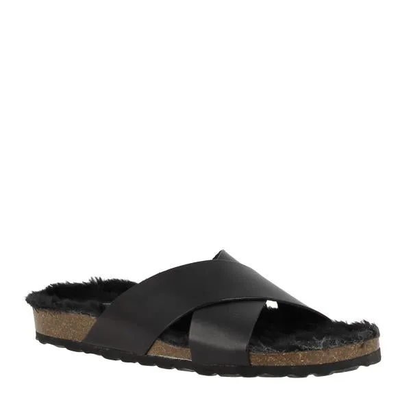 Plakton 101051 Black Leather Cross-Strap Sandals