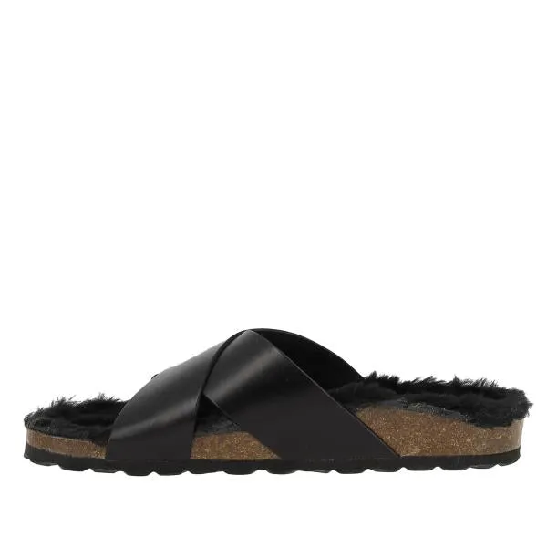 Plakton 101051 Black Leather Cross-Strap Sandals
