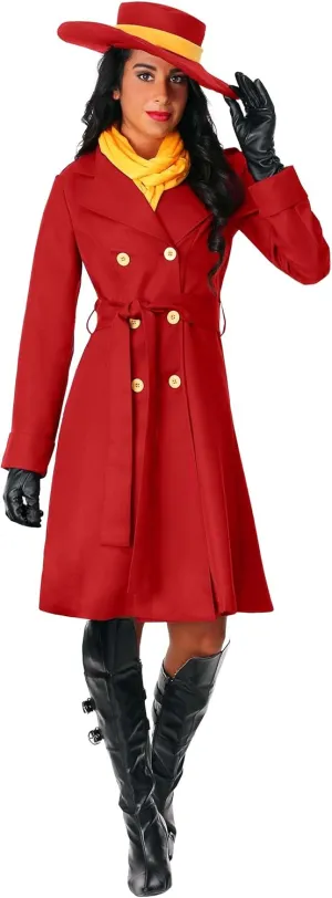 Plus Size Carmen Sandiego Costume for Women, Red Trench Coat & Hat for Villain Dress-Up Party or Halloween