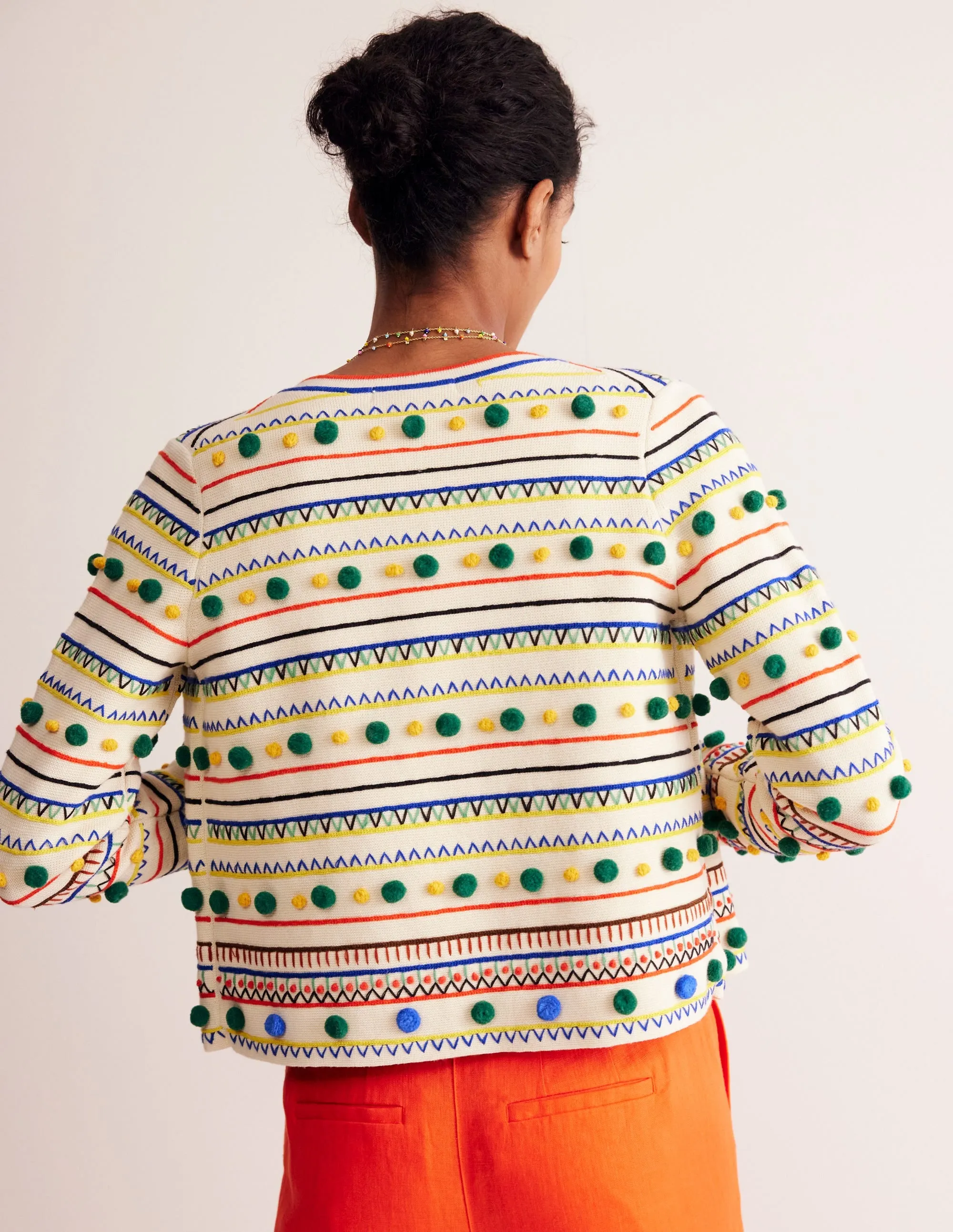 Pom Pom Knitted Jacket-Warm Ivory, Multi