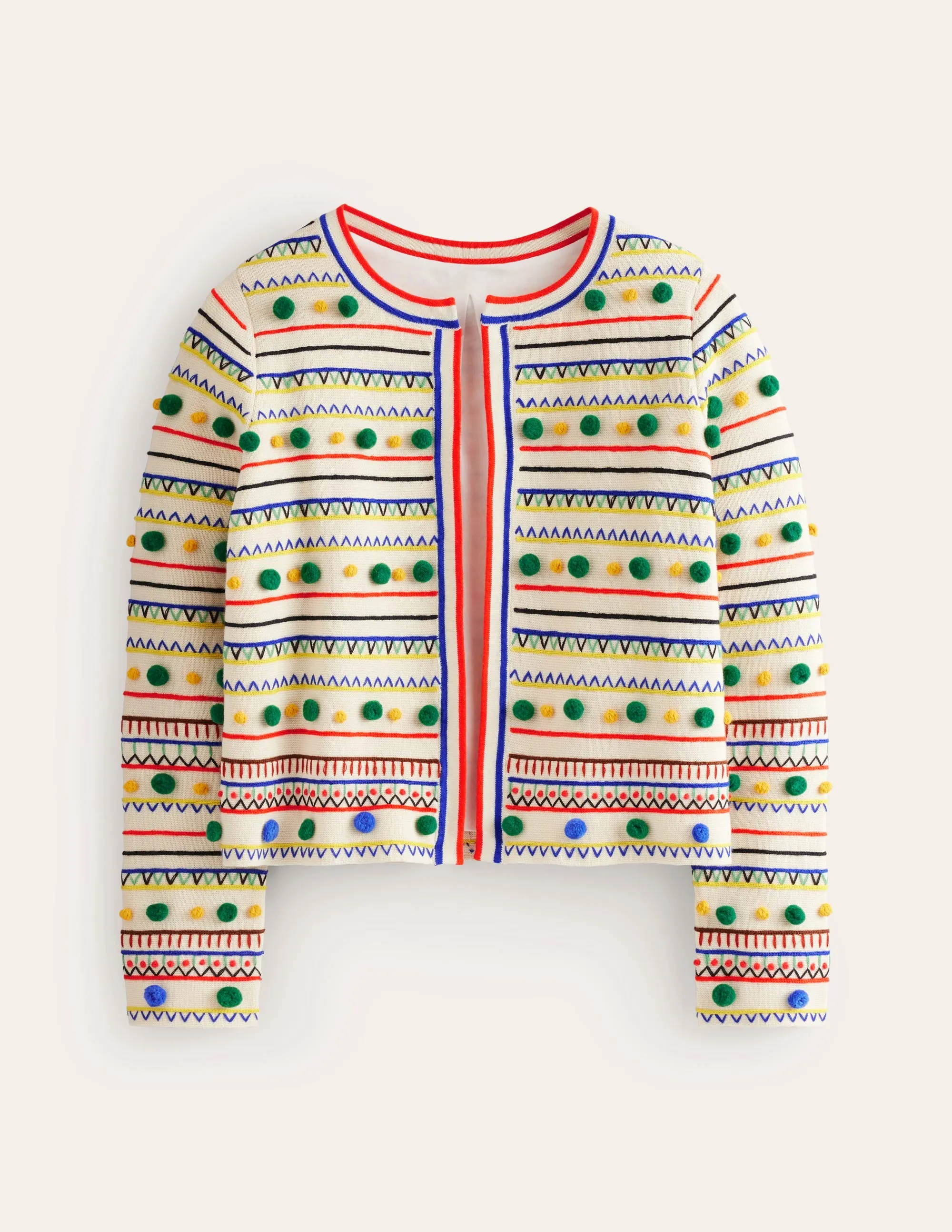 Pom Pom Knitted Jacket-Warm Ivory, Multi