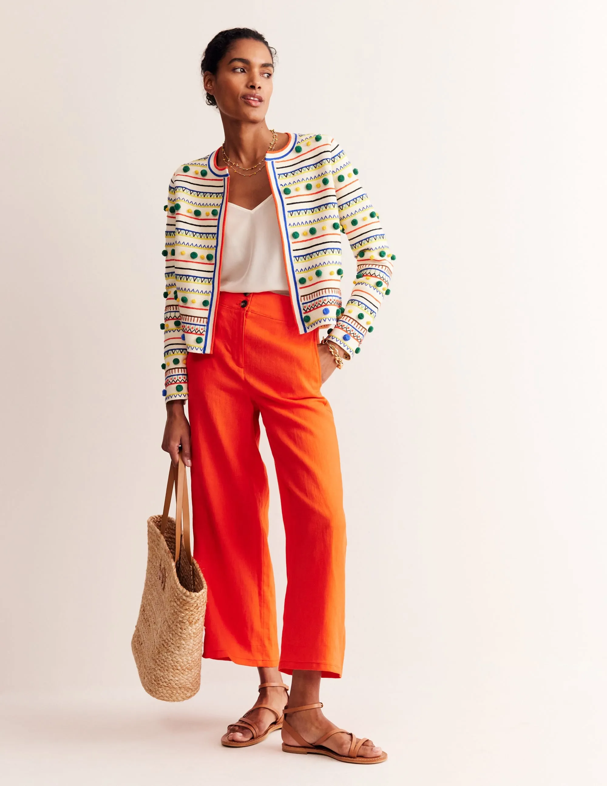 Pom Pom Knitted Jacket-Warm Ivory, Multi