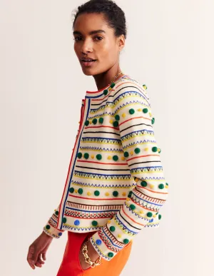 Pom Pom Knitted Jacket-Warm Ivory, Multi