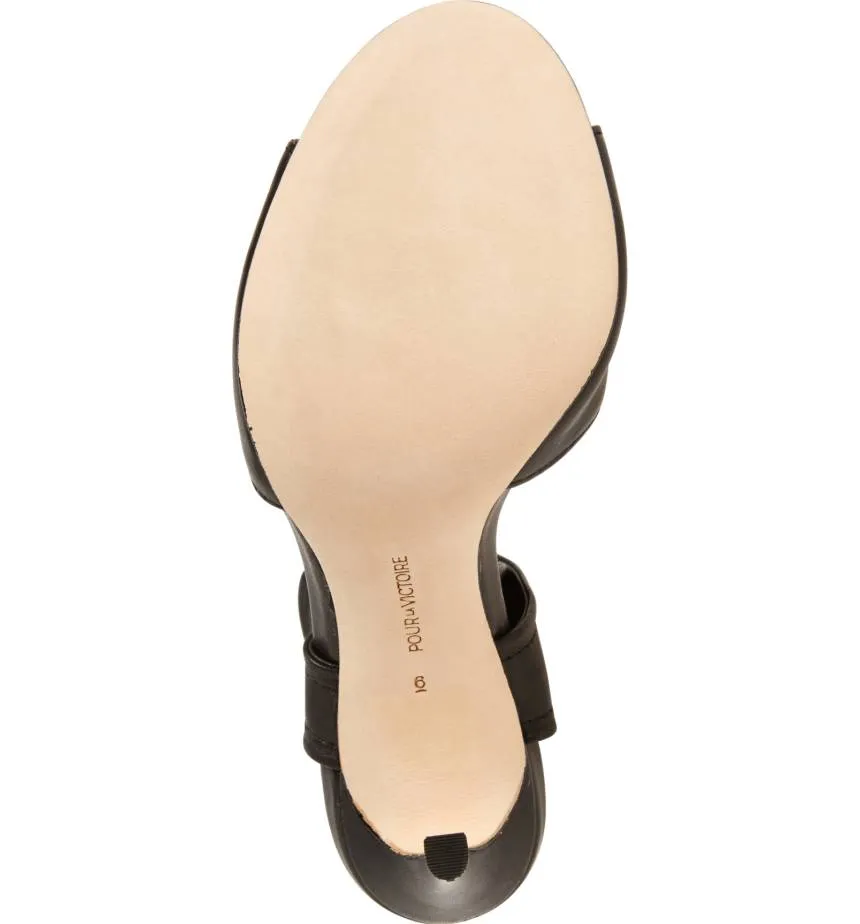 Pour La Victoire Elsa Ankle Strap Open Toe Stiletto Heel Black Leather Sandals