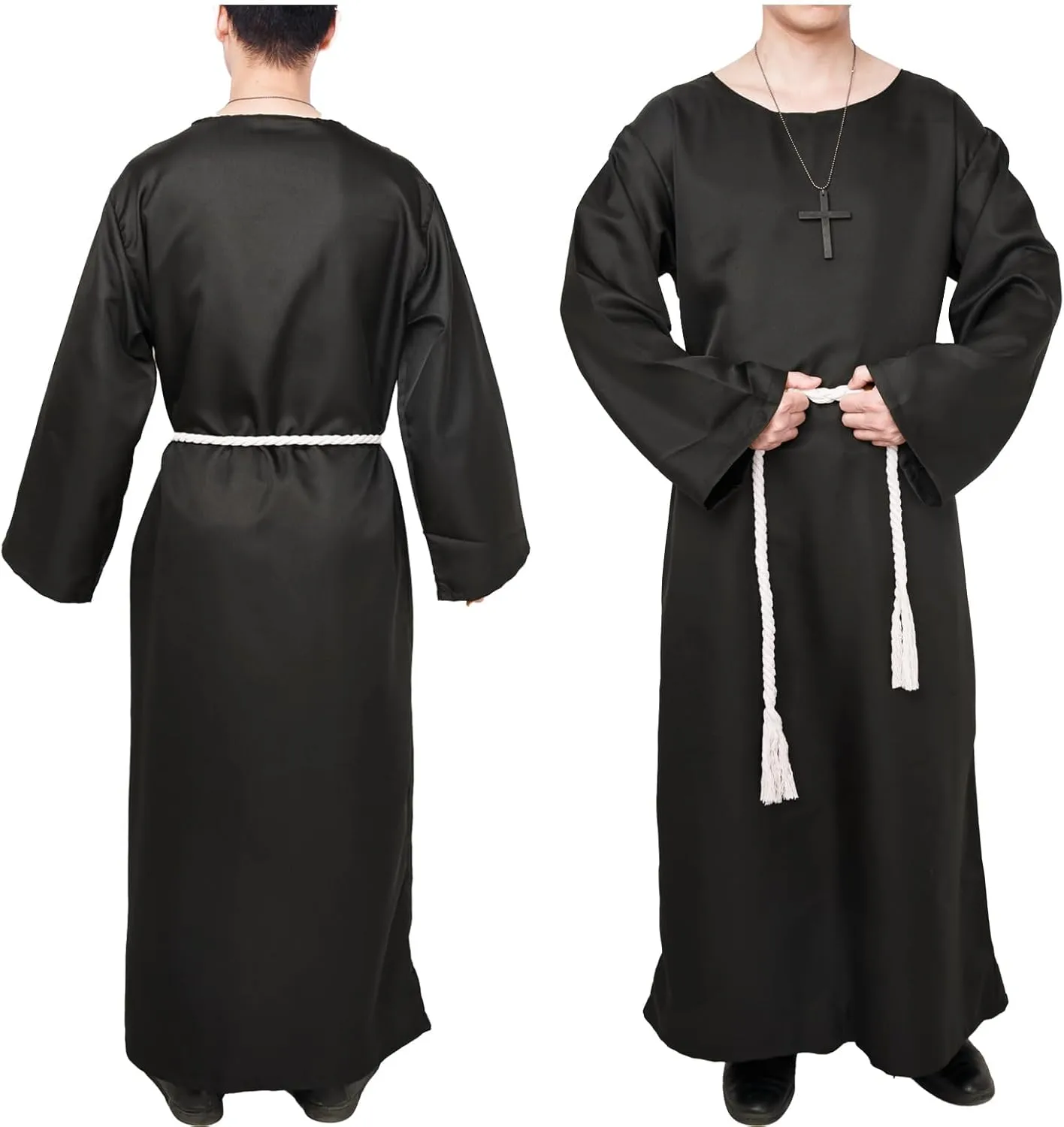 Priest Costume Adult Men,Halloween Costumes for Men,Disfraces Halloween Hombres,Monk Costume Hooded Friar Cloak Robe