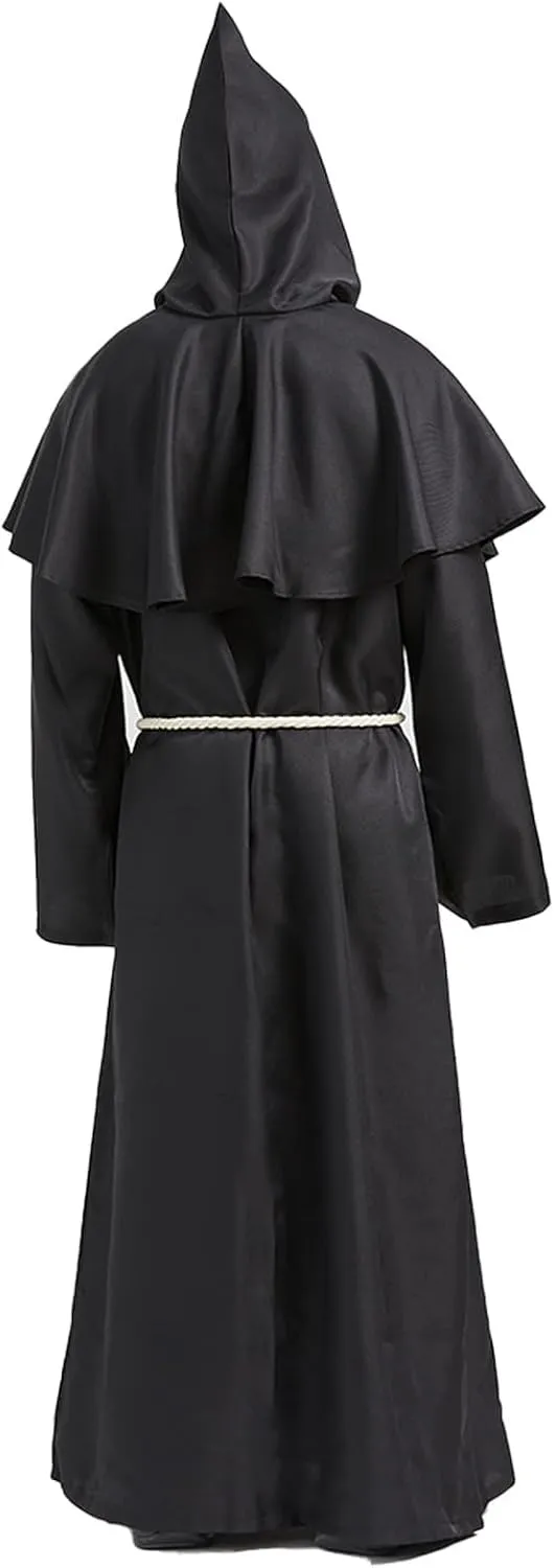 Priest Costume Adult Men,Halloween Costumes for Men,Disfraces Halloween Hombres,Monk Costume Hooded Friar Cloak Robe