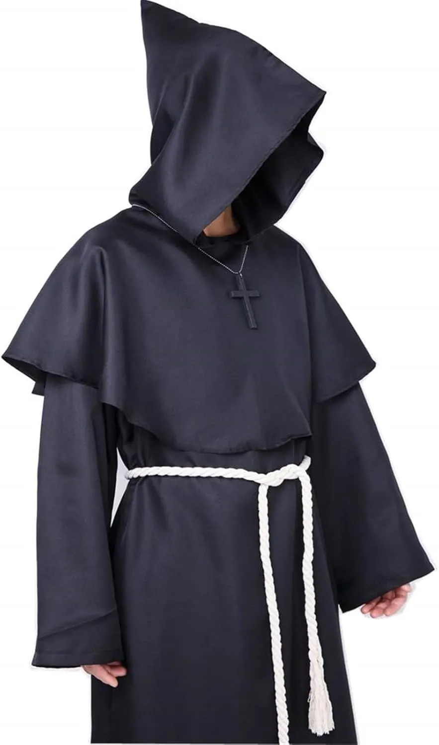 Priest Costume Adult Men,Halloween Costumes for Men,Disfraces Halloween Hombres,Monk Costume Hooded Friar Cloak Robe