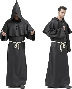 Priest Costume Adult Men,Halloween Costumes for Men,Disfraces Halloween Hombres,Monk Costume Hooded Friar Cloak Robe