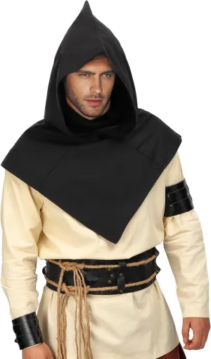 PROCOS Medieval Cowl Hat Linen Pointed Hem Hooded Cloak Cape With Lining Halloween Cosplay Accessory