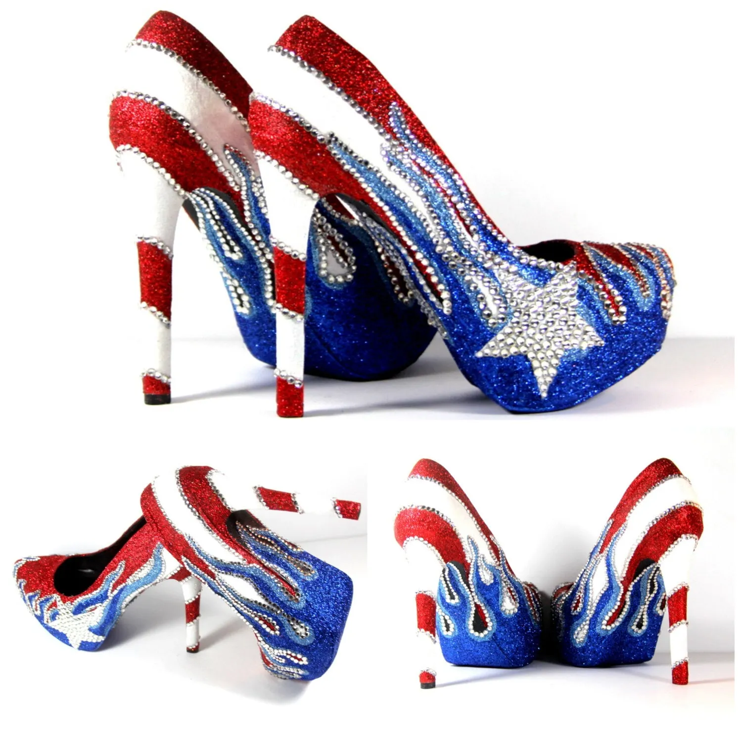Puerto Rican Flag Glitter Crystal Heels