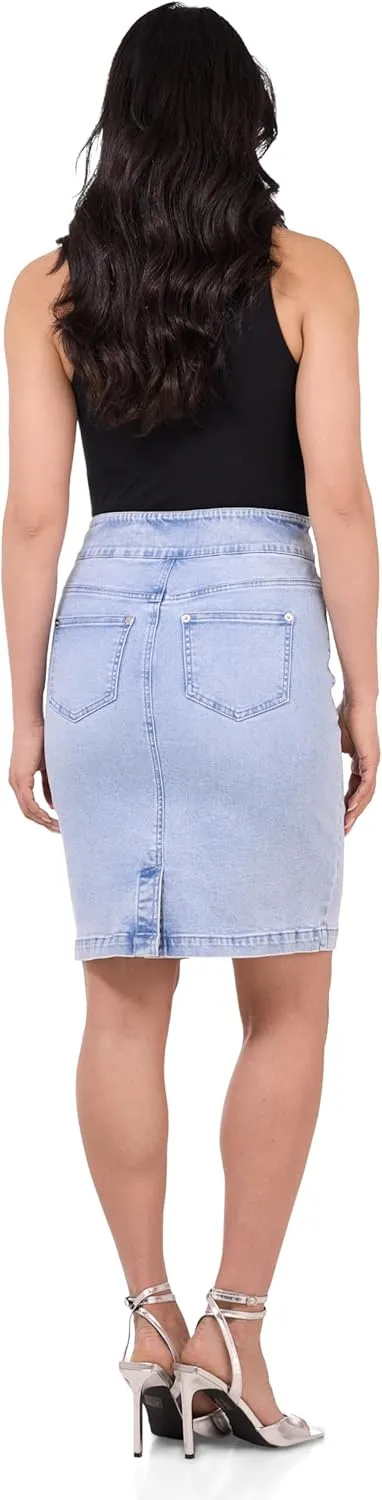 REKUCCI Womens Ease into Comfort Pull-On Stretch Denim Skirt  Soft Jean Fabric, Flattering Slim Fit, All-Day Comfort