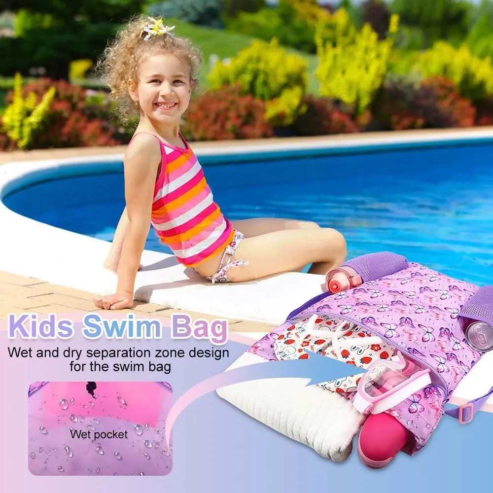 RHCPFOVR Butterfly Drawstring Backpack for Girls - Swim Bag for Kids Women Drawstring Bags for Beach Swimming Pool Lightweight Draw String Bags Waterproof Sports Gym Bag With Two Water Bottle Holder