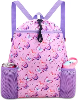 RHCPFOVR Butterfly Drawstring Backpack for Girls - Swim Bag for Kids Women Drawstring Bags for Beach Swimming Pool Lightweight Draw String Bags Waterproof Sports Gym Bag With Two Water Bottle Holder
