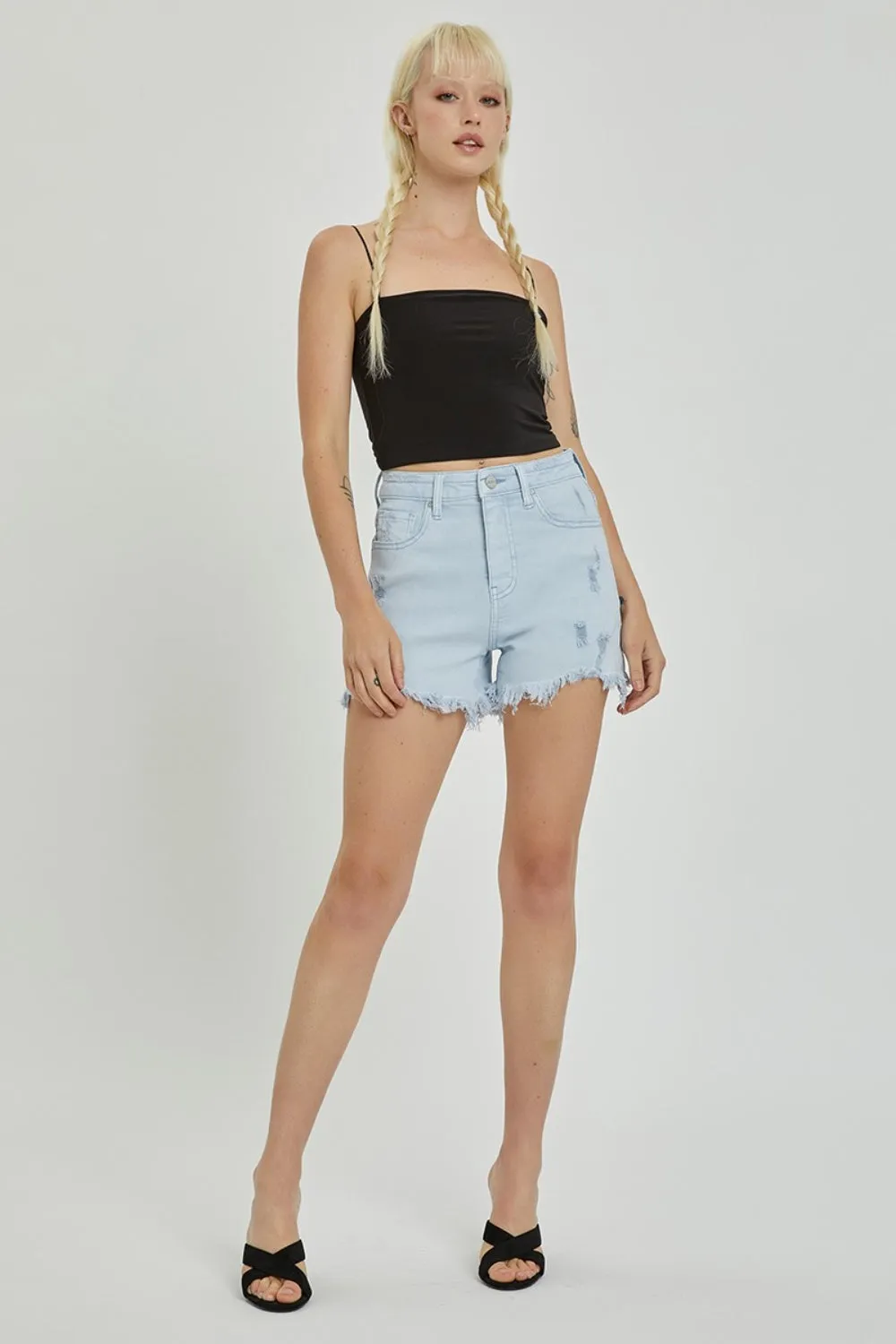 RISEN Distressed Detail Denim Shorts