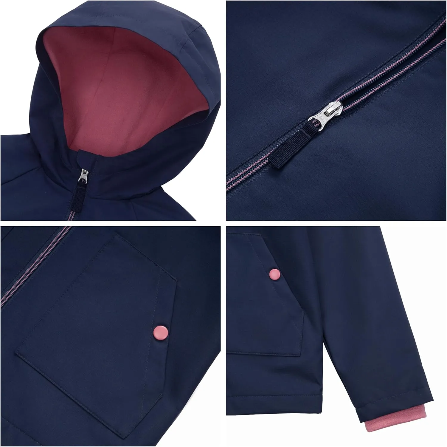 Rokka&Rolla Girls' Water-Resistant Fleece Lined Windbreaker Ripstop Transitional Jacket