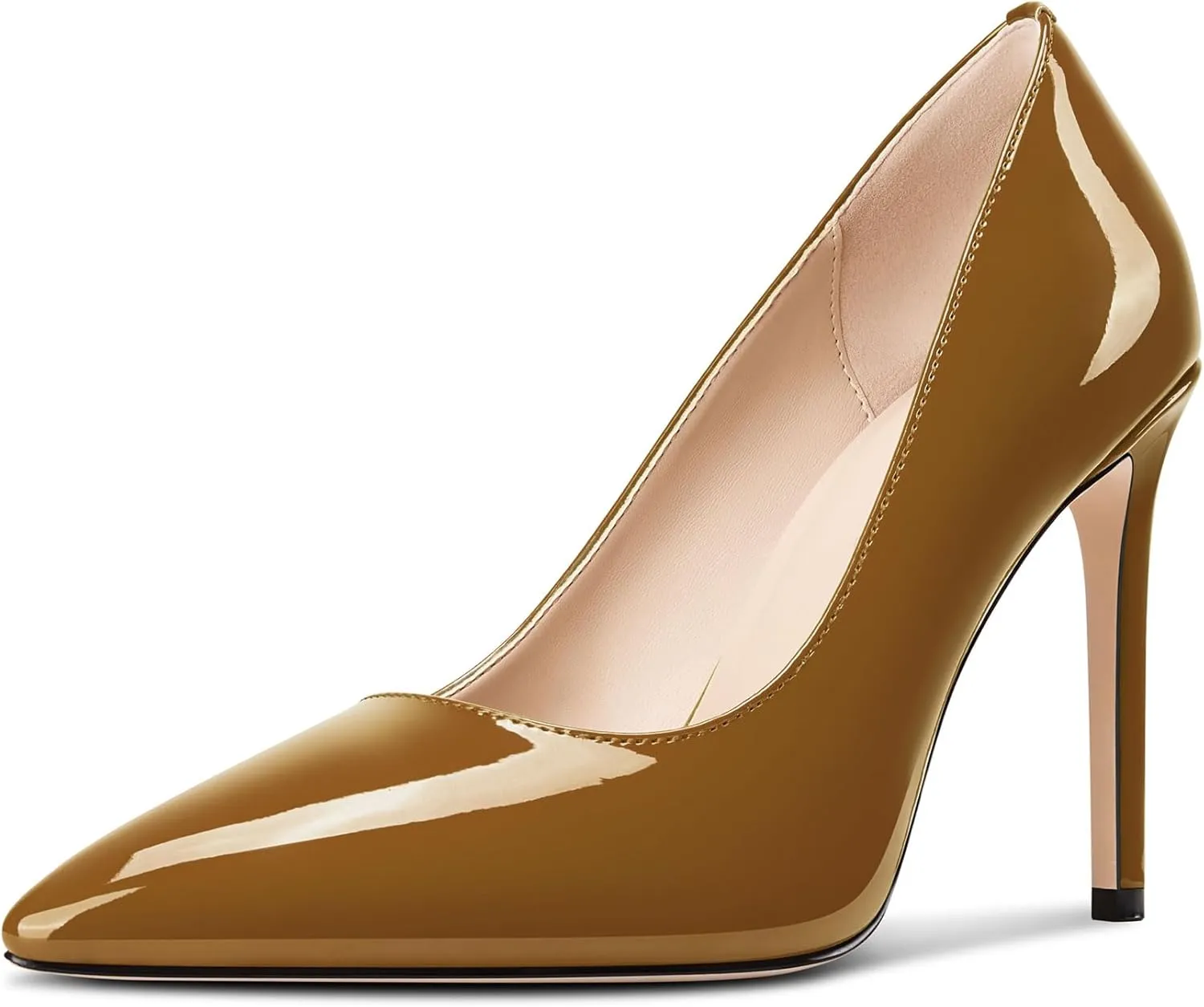 Saekcted Womens Stiletto High Heel Pointed Toe Pumps Slip-on Party Basic Classic Patent Leather 3.9 Inches Heels