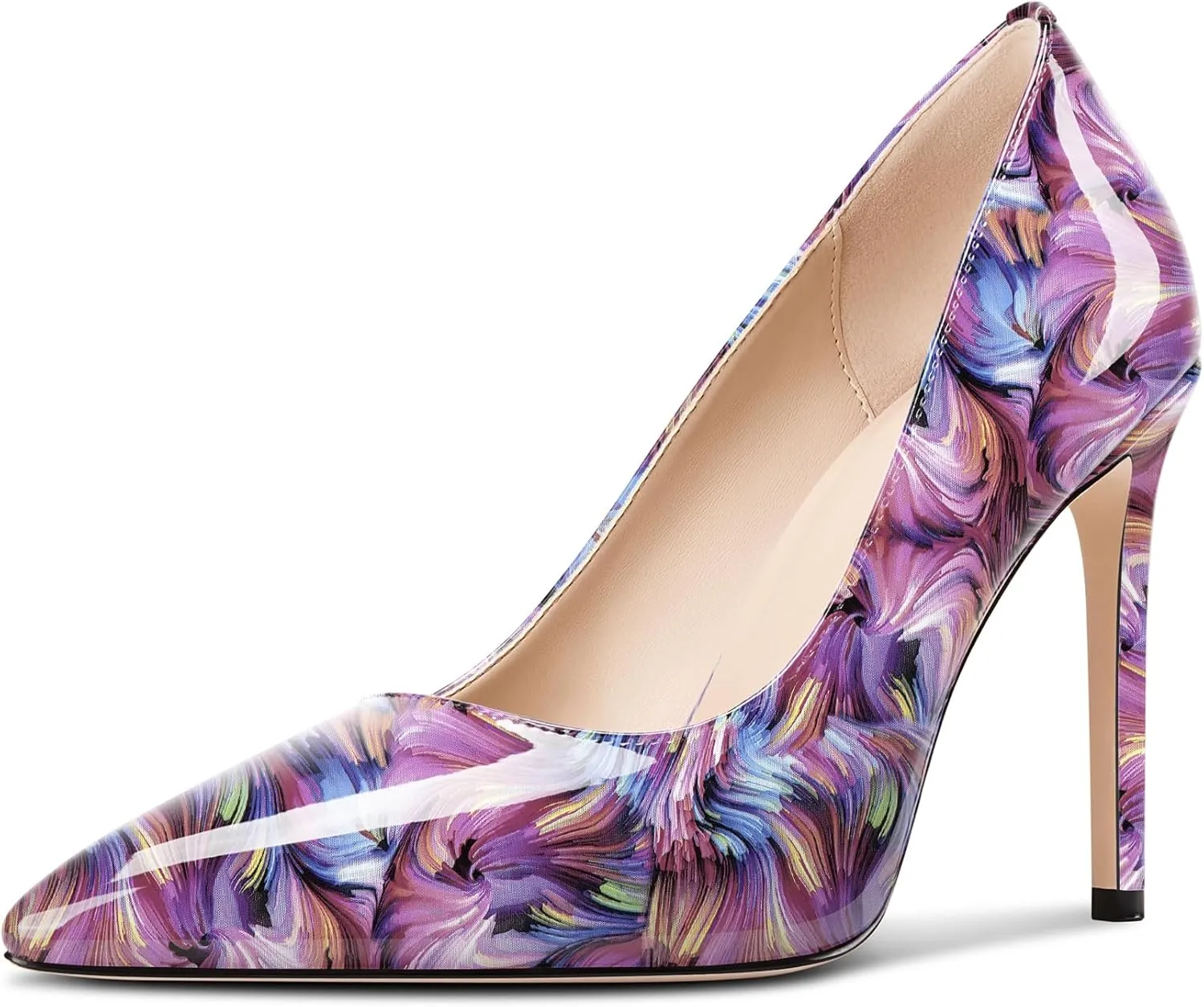 Saekcted Womens Stiletto High Heel Pointed Toe Pumps Slip-on Party Basic Classic Patent Leather 3.9 Inches Heels