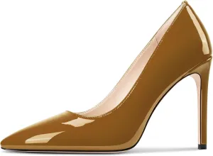 Saekcted Womens Stiletto High Heel Pointed Toe Pumps Slip-on Party Basic Classic Patent Leather 3.9 Inches Heels