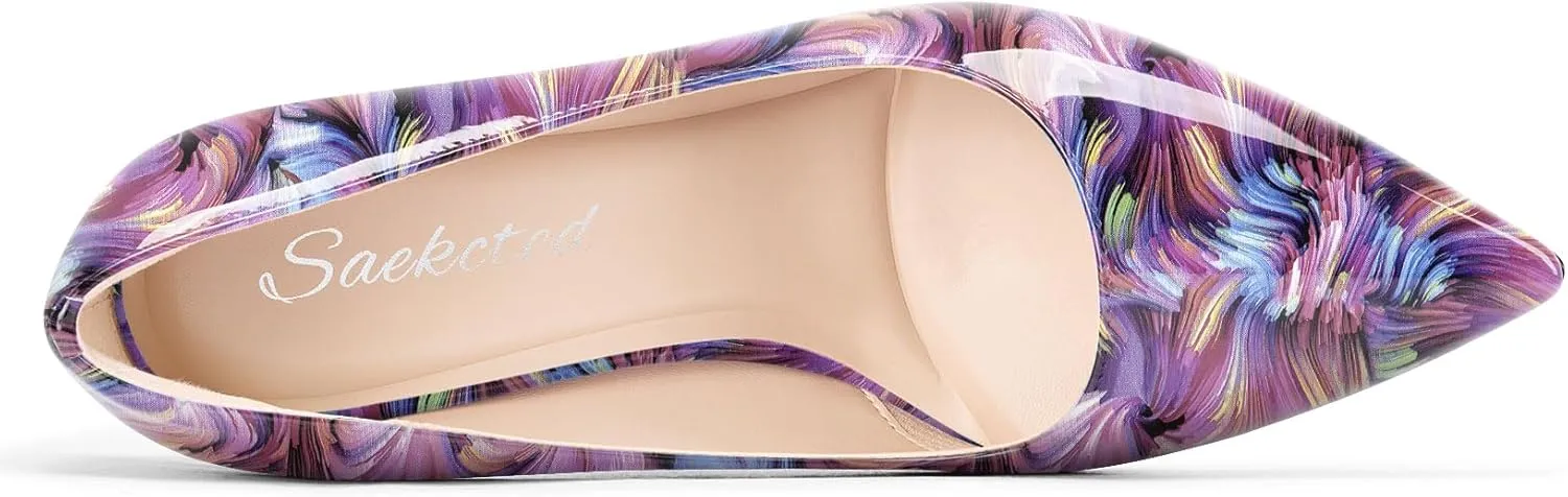 Saekcted Womens Stiletto High Heel Pointed Toe Pumps Slip-on Party Basic Classic Patent Leather 3.9 Inches Heels