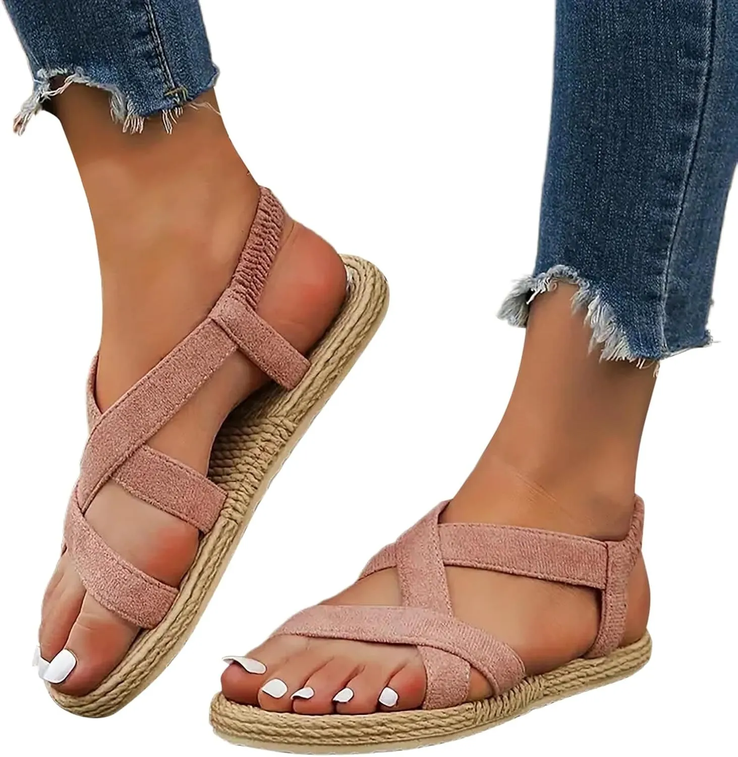 Sandals Women Thick Sole Orthopedic Womens Sandals Cross Bands Comfortable Summer Dressy Flats Platform Sandals