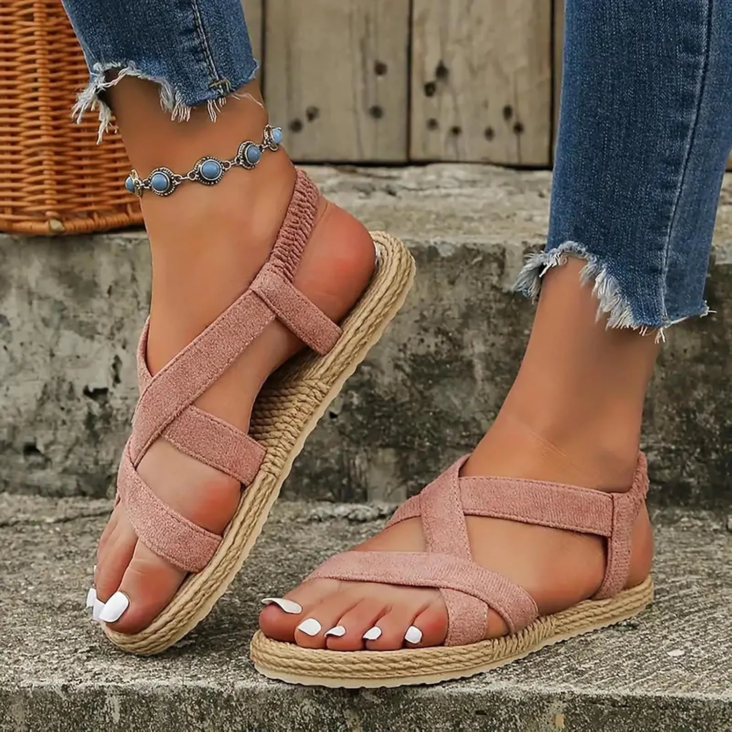 Sandals Women Thick Sole Orthopedic Womens Sandals Cross Bands Comfortable Summer Dressy Flats Platform Sandals