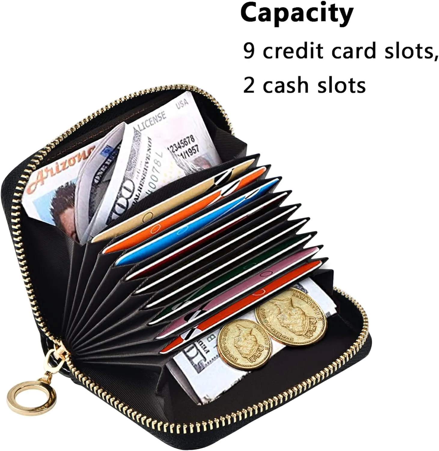 Seamless Exotic Tropical Plants Palm Tree Leaves in Retro StyleGrey Credit Card Coin wallet, RFID Blocking Compact Women Leather Card Holder, Key Change Organizer, Zipper Purse Clutch Pouch
