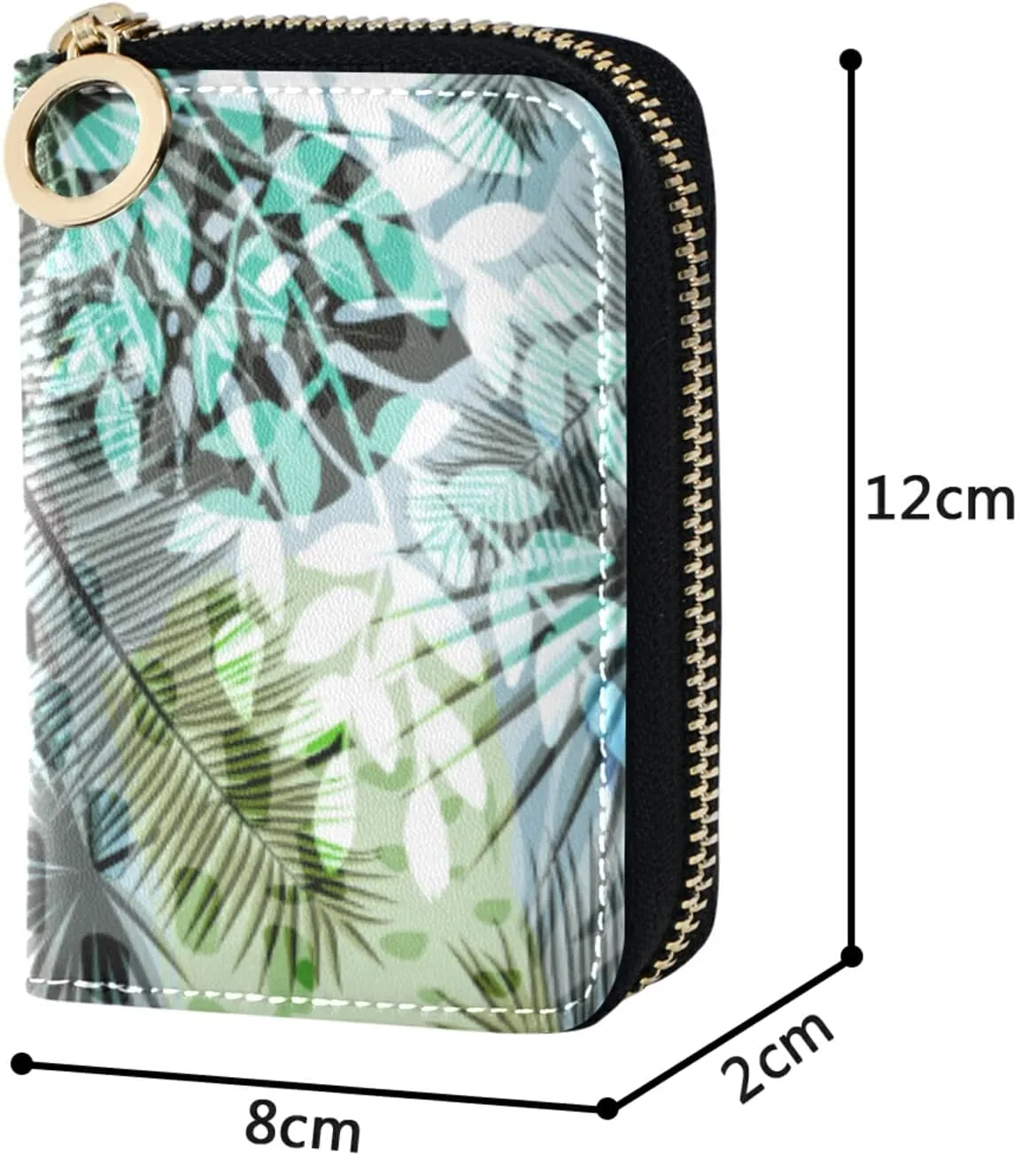 Seamless Exotic Tropical Plants Palm Tree Leaves in Retro StyleGrey Credit Card Coin wallet, RFID Blocking Compact Women Leather Card Holder, Key Change Organizer, Zipper Purse Clutch Pouch