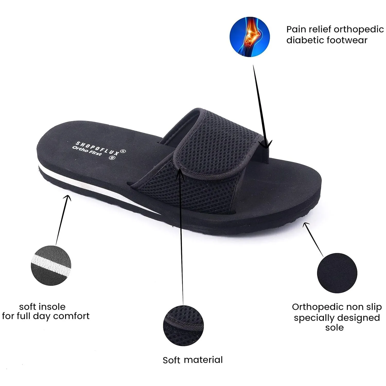 SHOPOFLUX Ortho First Slippers for Men | Adjustable Strape Orthopaedic Doctor Chappal Flip-Flop Footwear and House Slippers for Gent's and Boy's