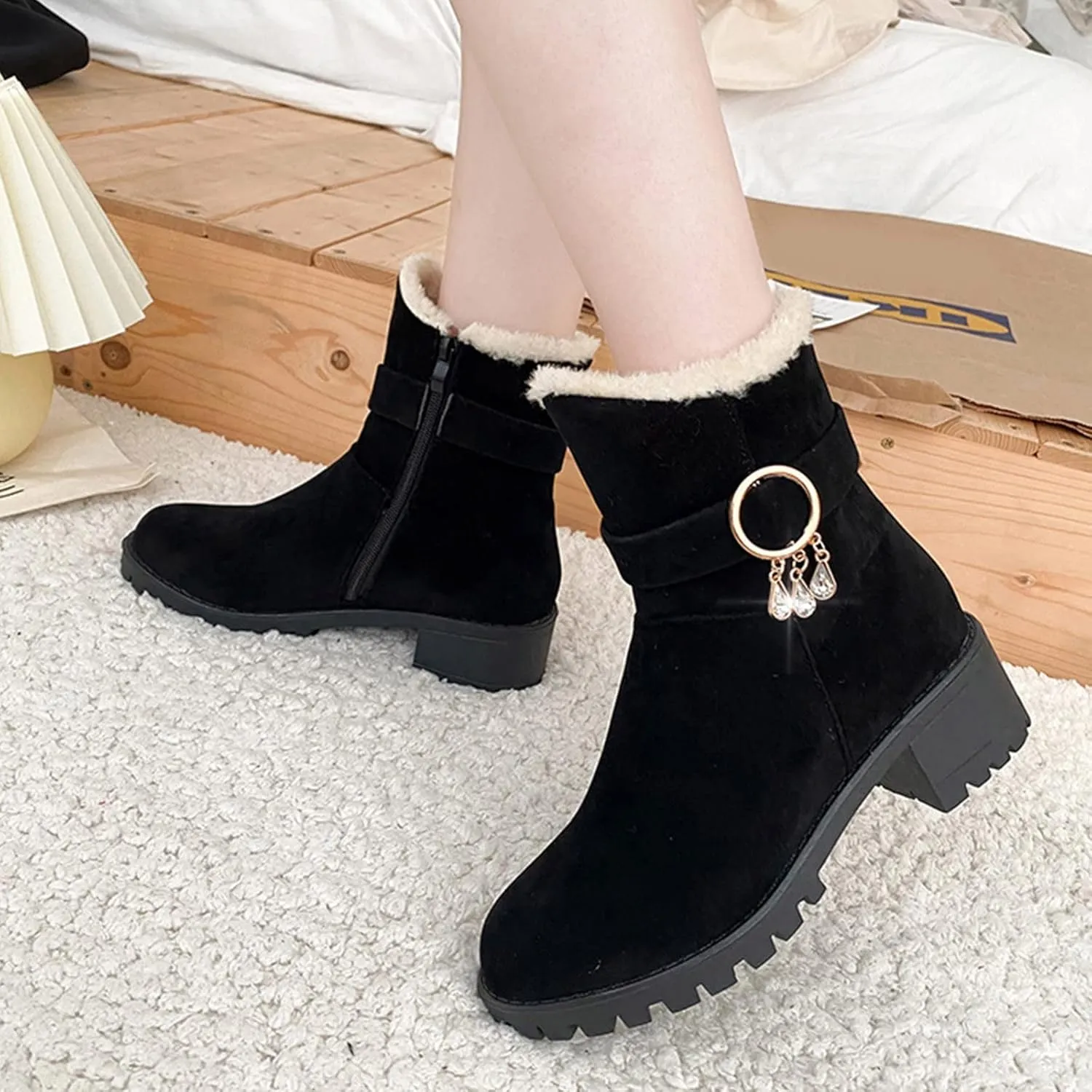 Slip on Waterproof Snow Boot Women Non Slip Snow Boots for Women Wide Women's Boots Winter Size 15 Zapatos Para La Nieve De Mujer Antideslizantes Botas De Invierno Para Mujer Negras