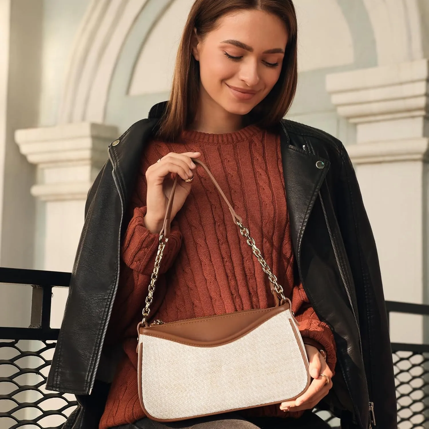 Small Shoulder Bag for Women Trendy Clutch Mini Hobo Handbag with Zipper Closure Genuine Leather Bags for Daily Outfits