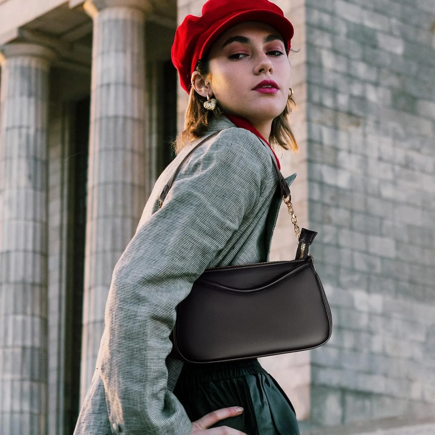 Small Shoulder Bag for Women Trendy Clutch Mini Hobo Handbag with Zipper Closure Genuine Leather Bags for Daily Outfits