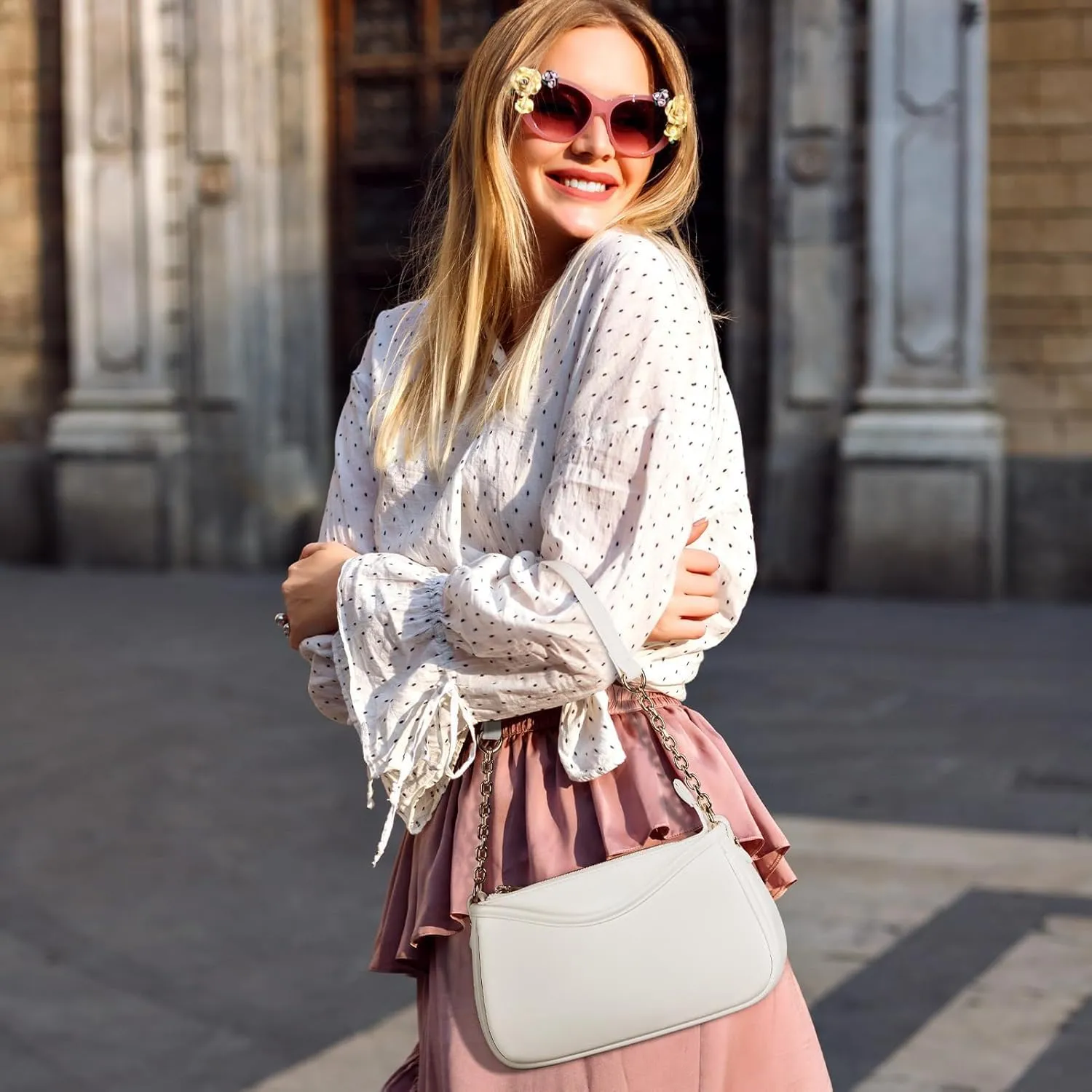 Small Shoulder Bag for Women Trendy Clutch Mini Hobo Handbag with Zipper Closure Genuine Leather Bags for Daily Outfits