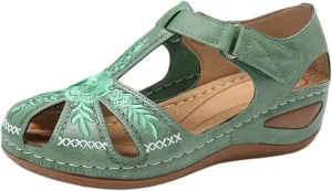 Smoneyful Womens Closed Toe Wedge Sandals Ankle Strap Hook Loop for Summer Casual Outdoor Use Platform Gladiator Style