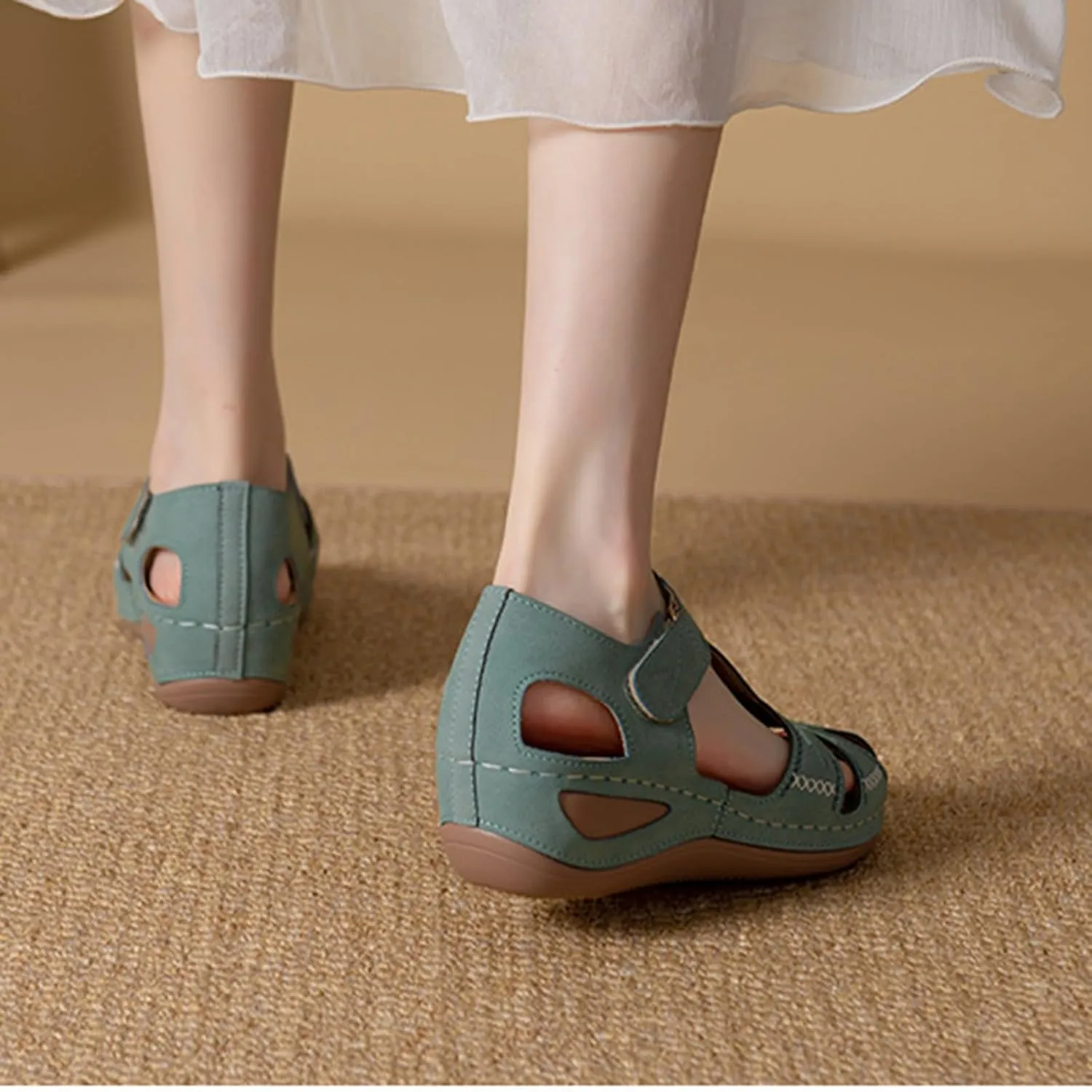 Smoneyful Womens Closed Toe Wedge Sandals Ankle Strap Hook Loop for Summer Casual Outdoor Use Platform Gladiator Style
