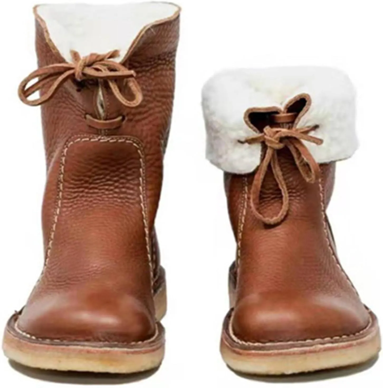 Snow Boots for Women Flat Heel Round Toe Casual Boots Front Lace Up Low Solid Color Large Size Winter Snow Boots