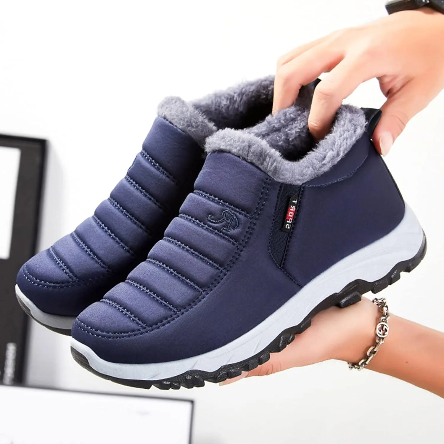 Snow Boots for Women Non Slip Women's Short Snow Boots Fur Boots for Women Winter Short Womens Lightweight Cold Weather Winter Boots, Waterproof Snow Shoes Snow Boots Wide Calf