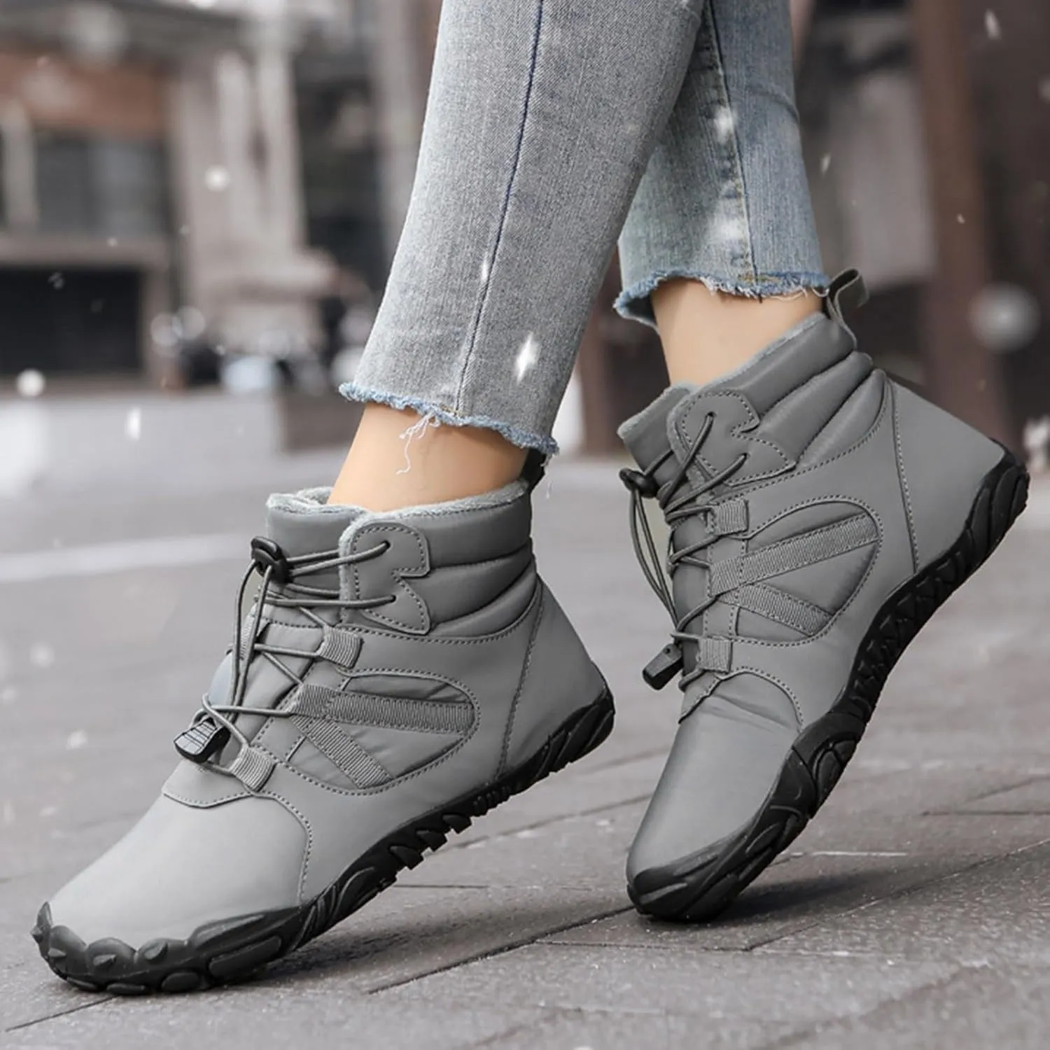 Snow Boots for Women Outdoor Wool Thickened Snow Boots Men Women Warm Non-Slip Waterproof Hiking Five Fingers Shoes