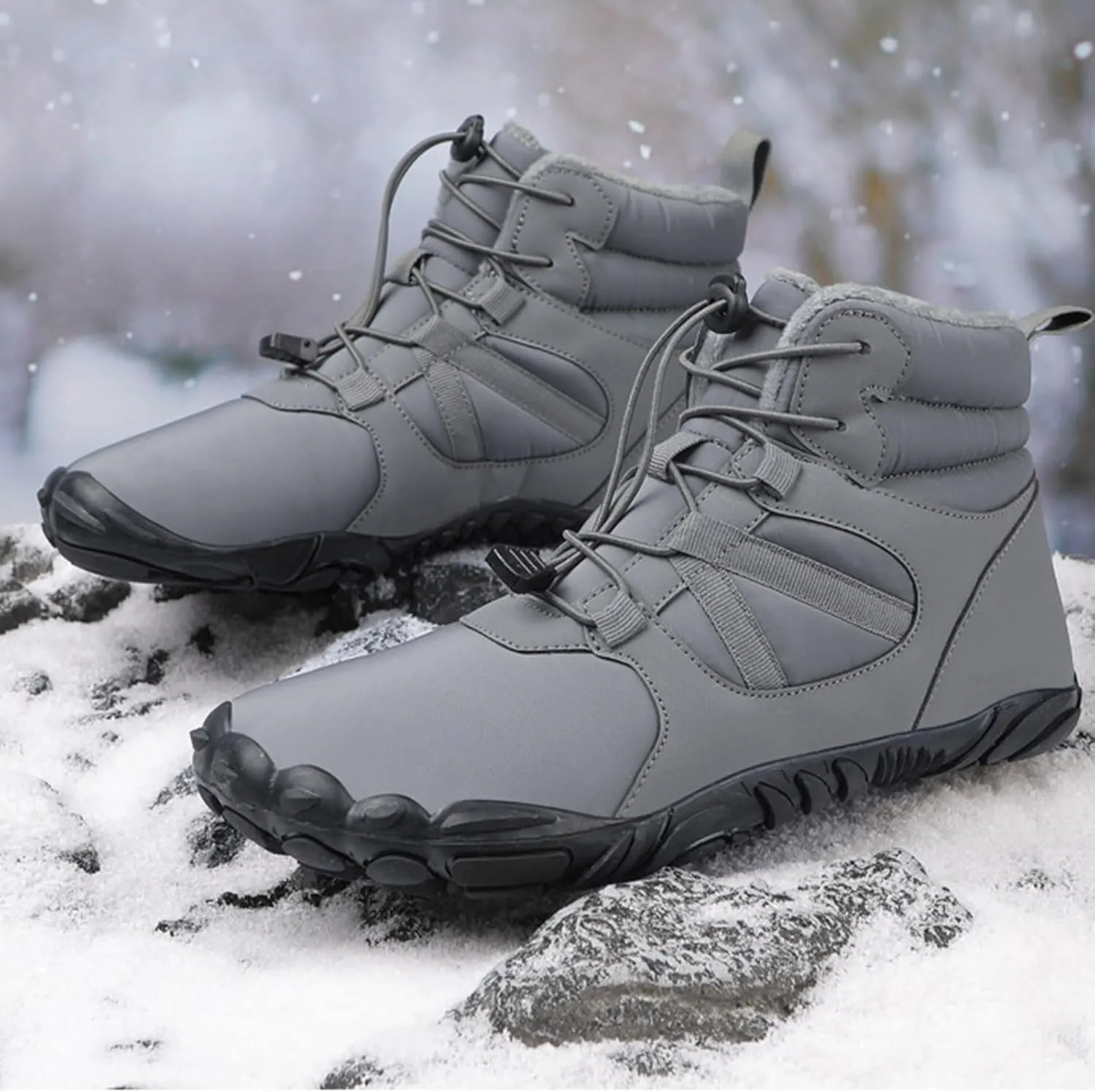 Snow Boots for Women Outdoor Wool Thickened Snow Boots Men Women Warm Non-Slip Waterproof Hiking Five Fingers Shoes