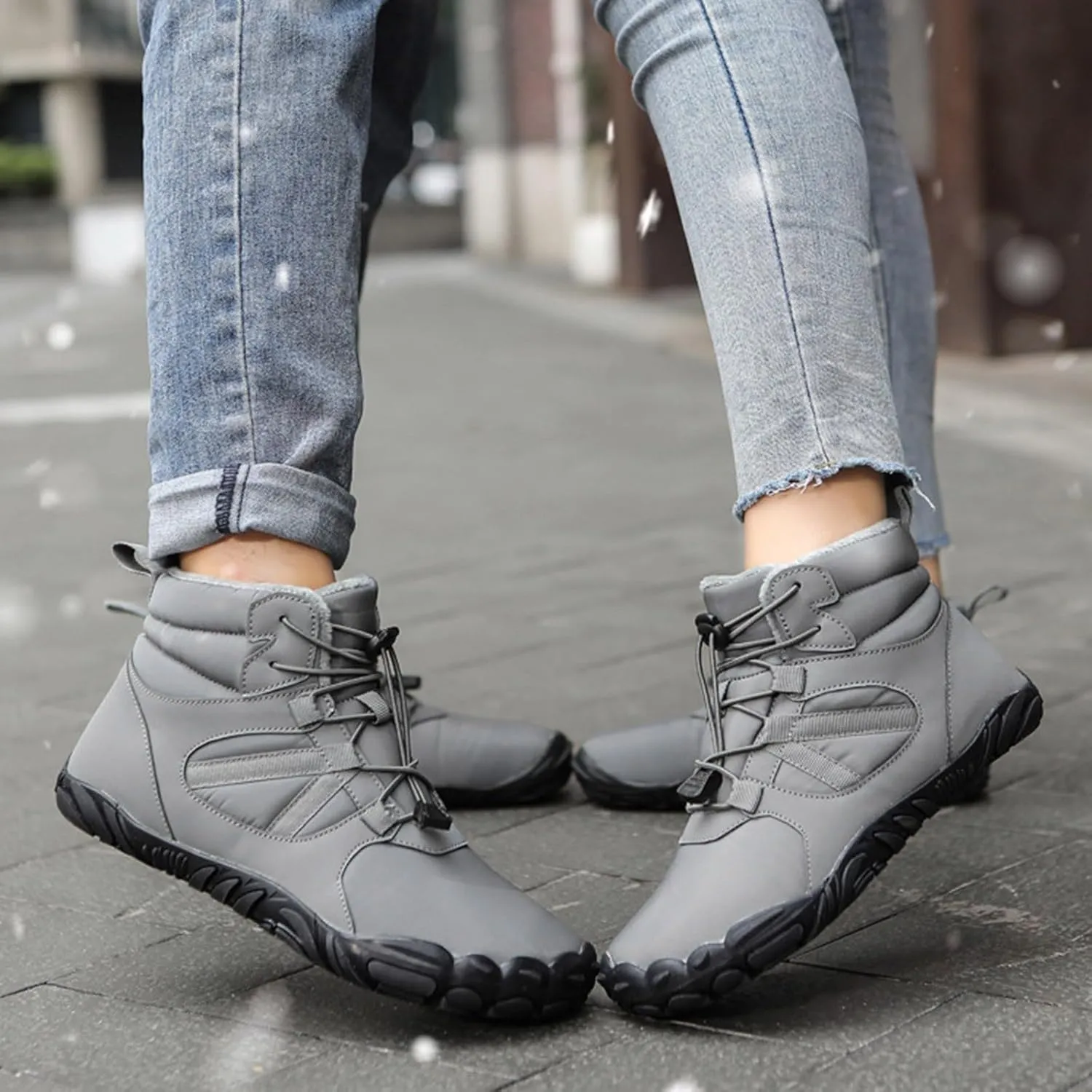 Snow Boots for Women Outdoor Wool Thickened Snow Boots Men Women Warm Non-Slip Waterproof Hiking Five Fingers Shoes