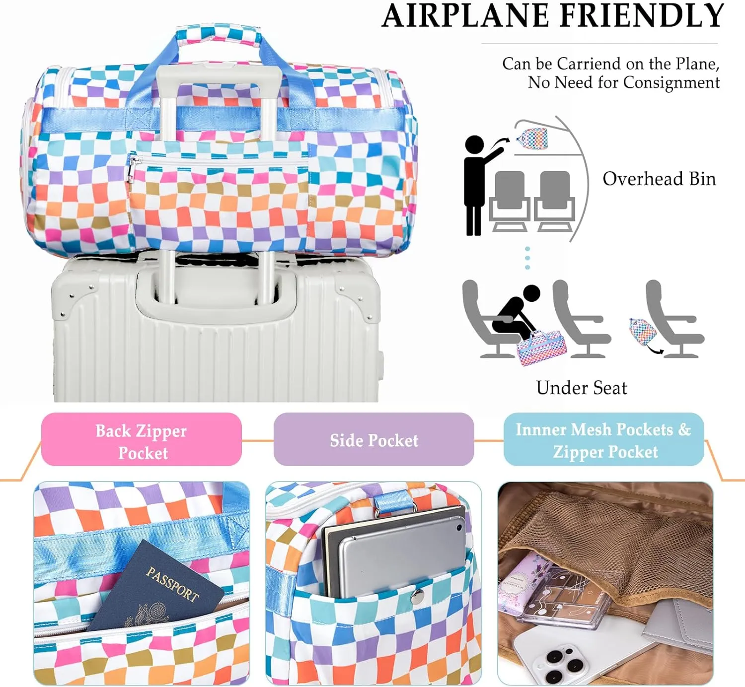 Sports Gym Bag for Men Women, Large Travel Duffle Bag with Shoe Compartment and Wet Pocket, Lightweight Weekender Overnight Bag Fitness Workout Bags for Sports, Gym, Travel