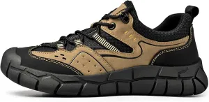 Spring and Autumn Men's Casual Leather Shoes, Breathable Adhesive Shoes, Anti-Collision Walking Shoes, Comfortable Hiking Shoes