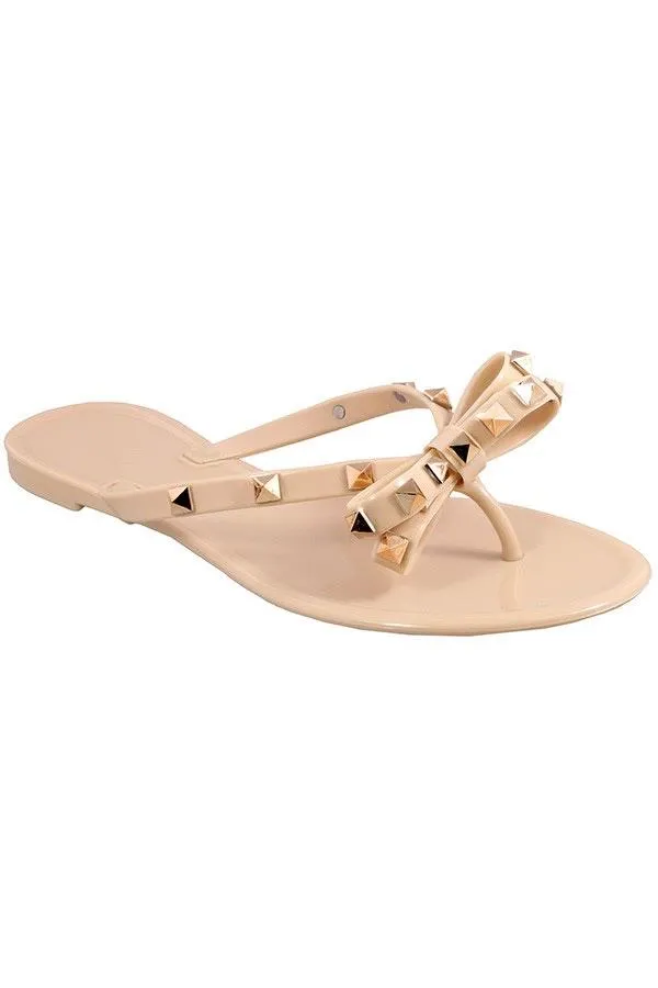 Studded Bow Jelly Thong Sandals