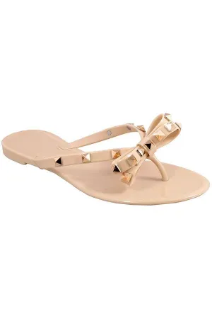 Studded Bow Jelly Thong Sandals