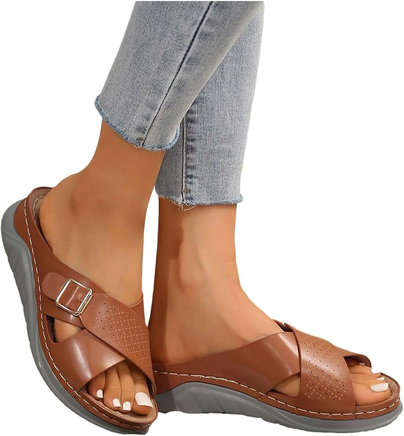 Summer Sandals for Women 2025 Wide Width Orthopedic Sandal Arch Support Walking Beach Boho Platform Slides
