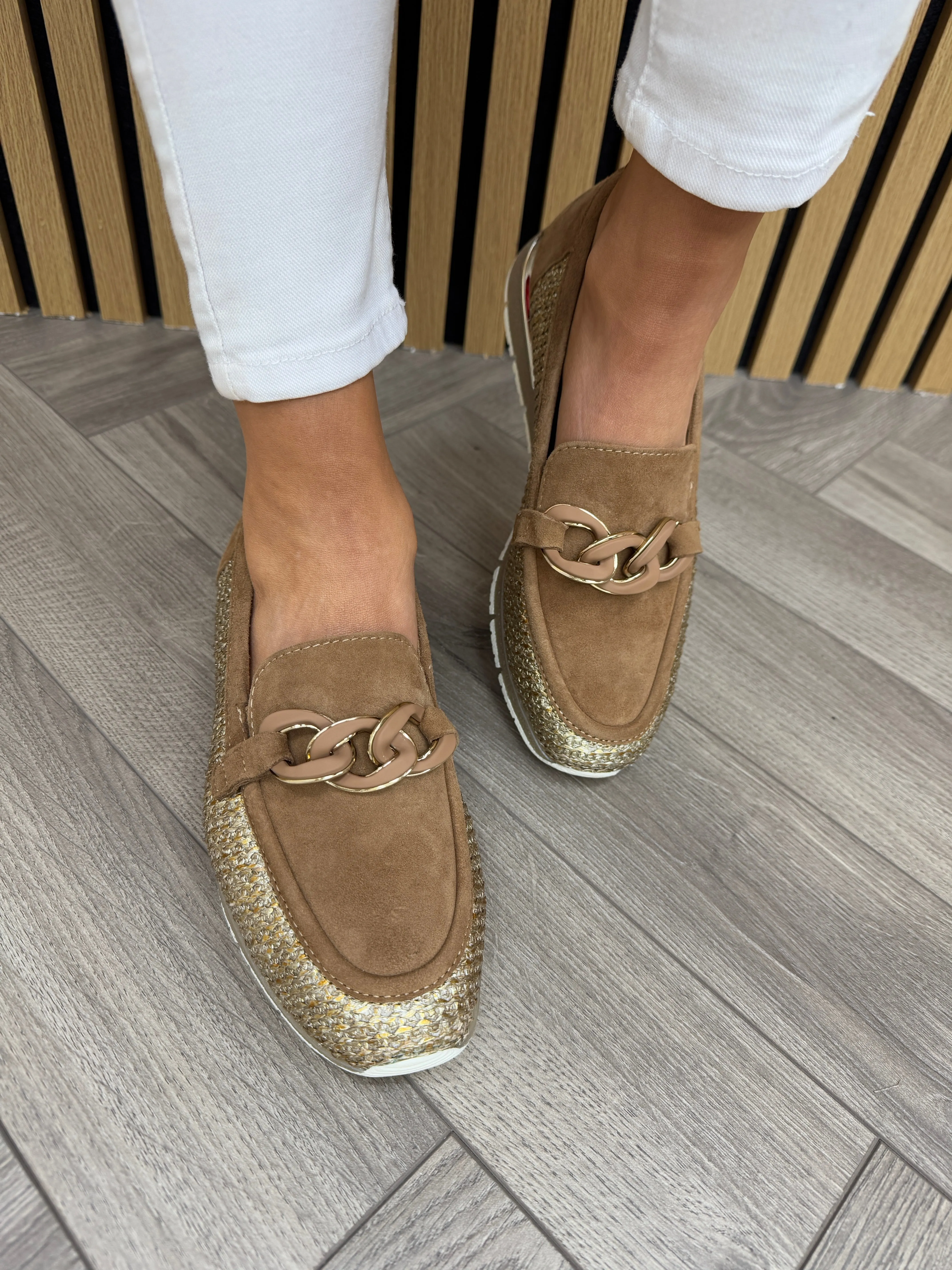 Tamaris (SS25) Metallic and Suede Loafer 24711 - Cognac (T38)