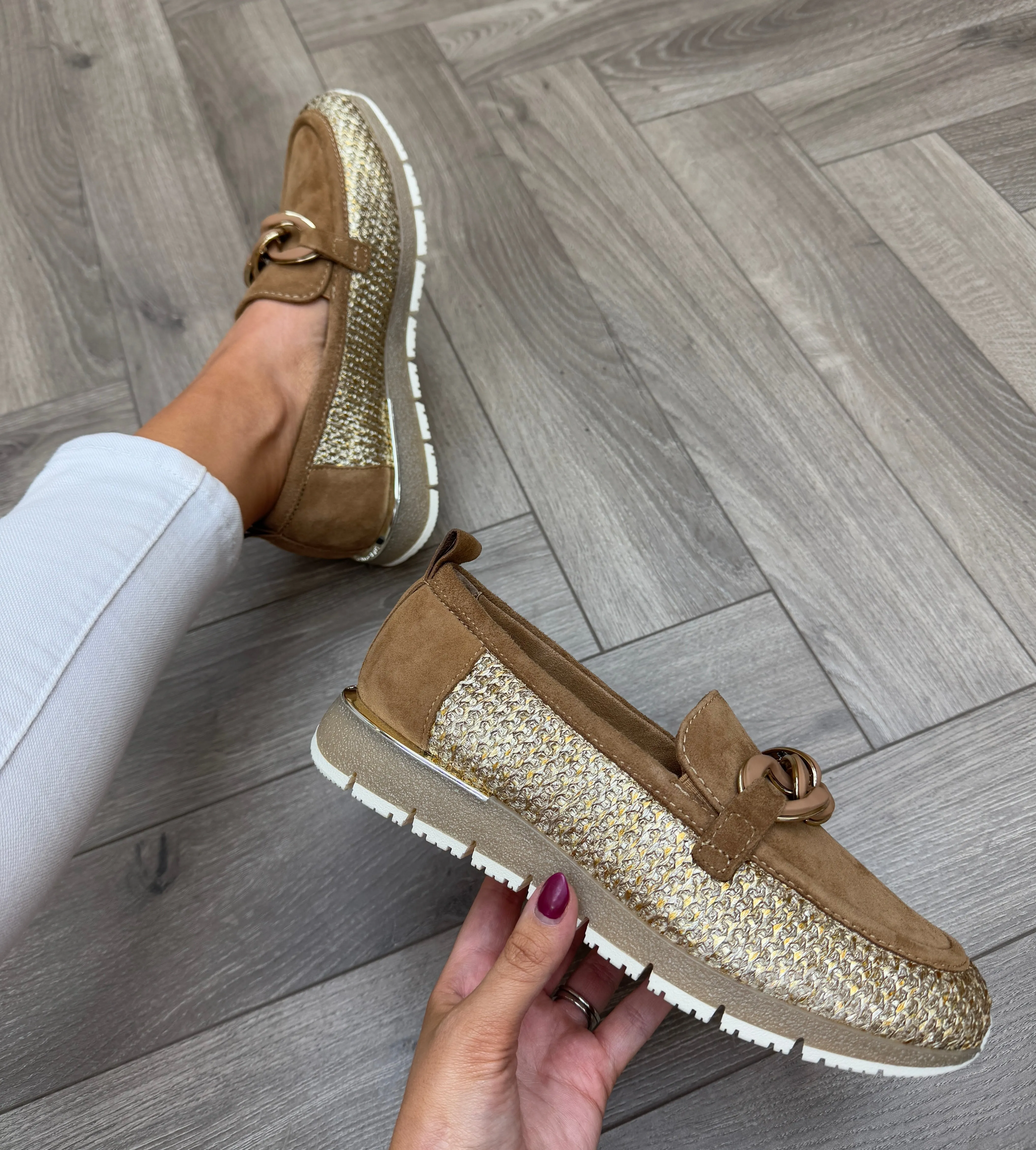 Tamaris (SS25) Metallic and Suede Loafer 24711 - Cognac (T38)