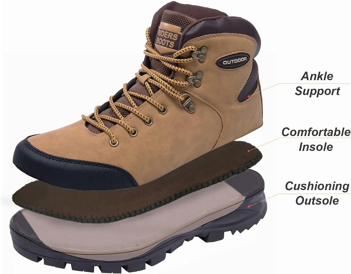 TFO Hiking Boots Mens Outdoor Backpacking Trekking Mountaineering Riding Shoes Travel Leisure Mid Top Shoes