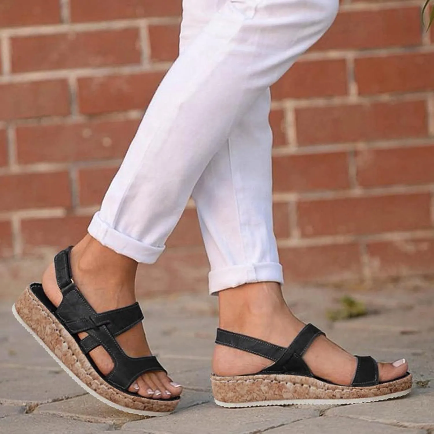 Thick Bottom Sandals for Women Orthopedic Bohemian Fashion Summer Rhinestone Memory Foam Non-Slip Shoes