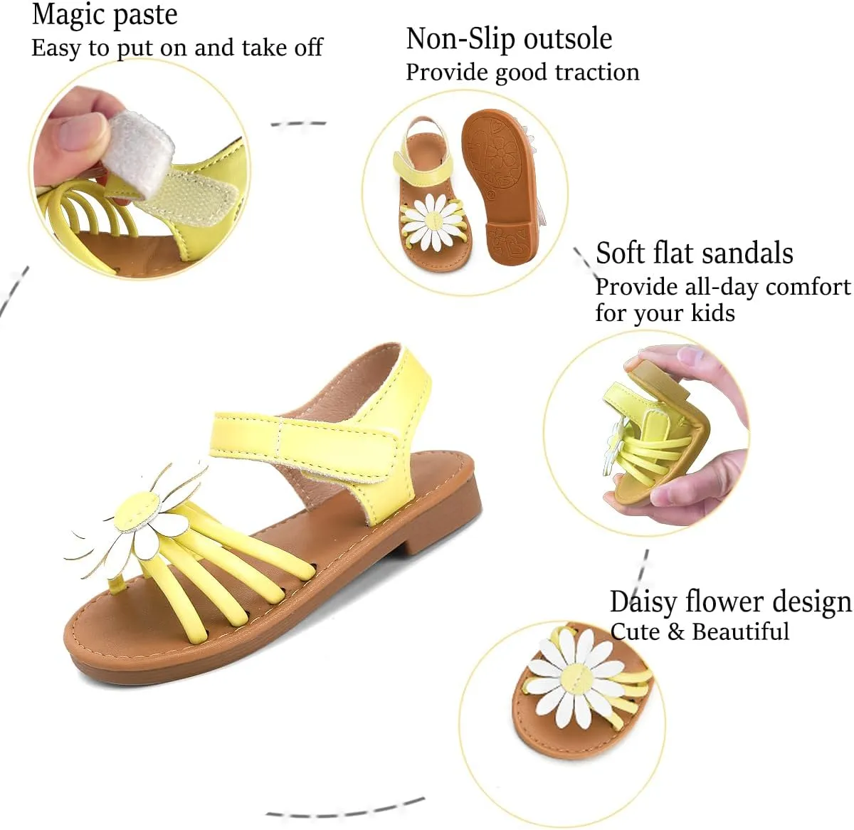 Toddler Girls Sandals Open Toe Summer Flats Flower Girl Dress Shoes for Baby Little Kids
