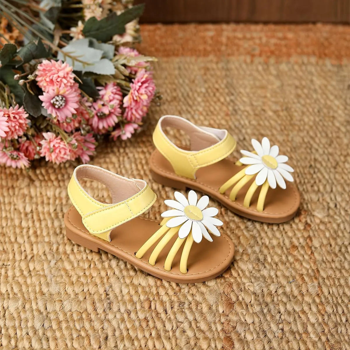 Toddler Girls Sandals Open Toe Summer Flats Flower Girl Dress Shoes for Baby Little Kids